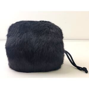 Vintage Black Fur Muff Handwarmer Lined w Wrist Strap